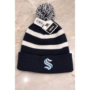 Seattle Kraken NHL Beanie Hat Navy White Pom Mens NWT